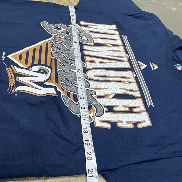 Majestic Milwaukee Brewers Shirt Navy MLB Retro Vintage Large - Picture 5 of 8